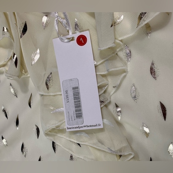 Laurie & Joe Ivory Chiffon and Metallic Gold Barbie Mini Dress Size Medium NWT - Picture 3 of 8